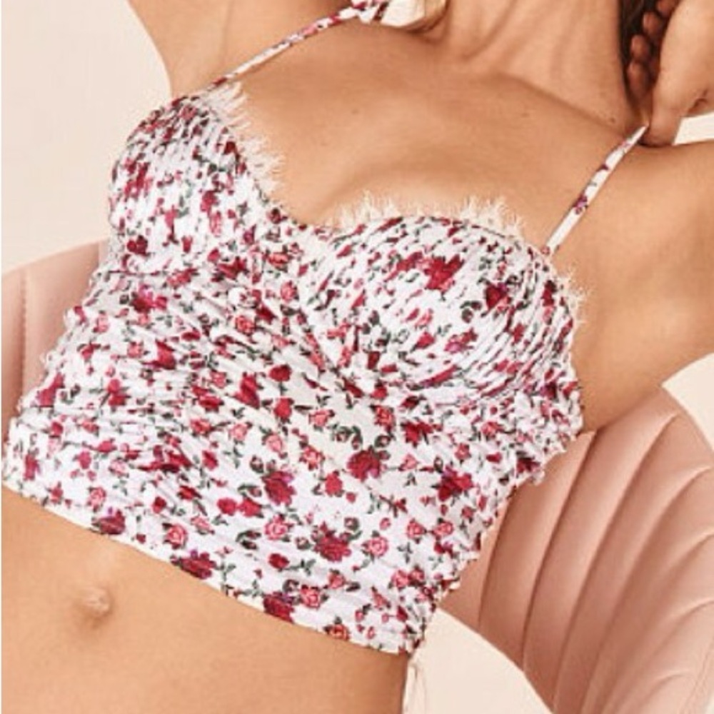 For Love & Lemons Melrose Floral Corset Top Lace Trim Bustier-m